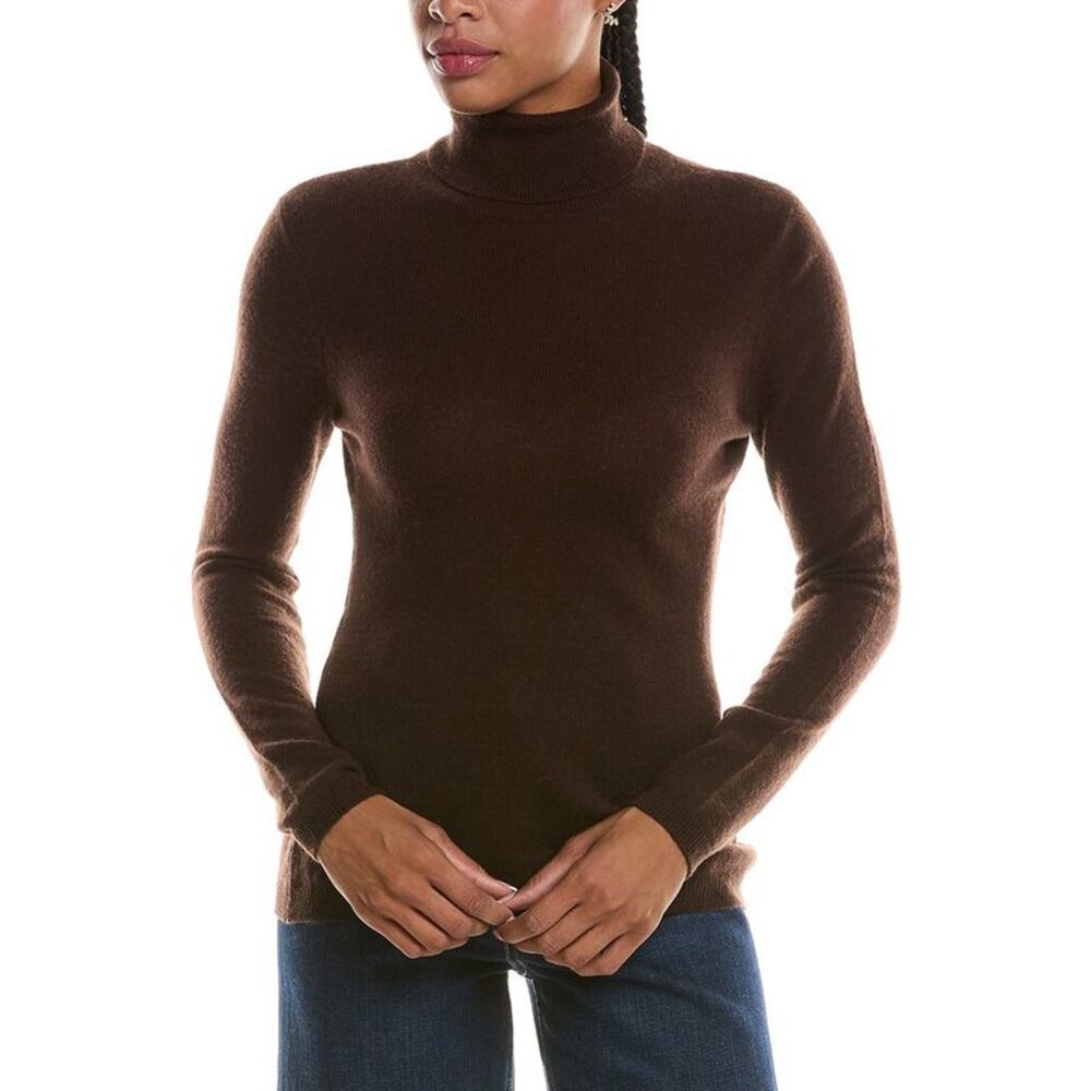 Forte Cashmere Womens Basic Turtleneck 100% Cashmere Pullover, Brown